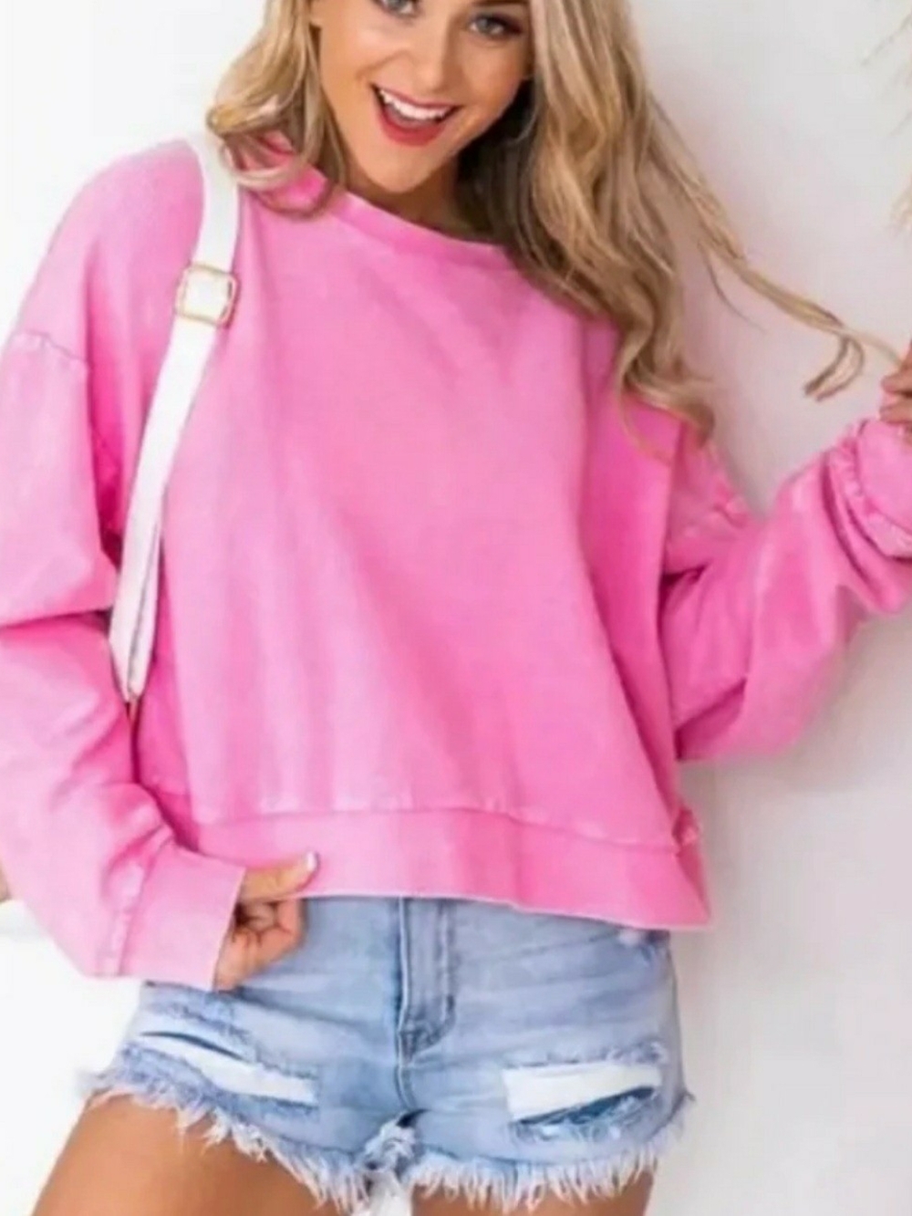 PINK LILY CROPPED CORDED PULLOVER